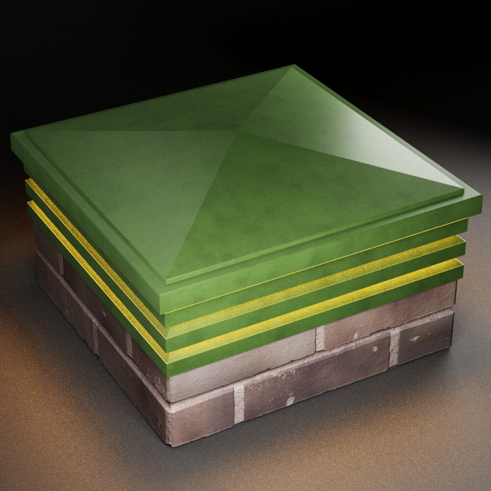 Колпак Zking Бона ХайТек Зеленый на столб 2х2 кирпича (513х513мм) с подсветкой в Брянске фото