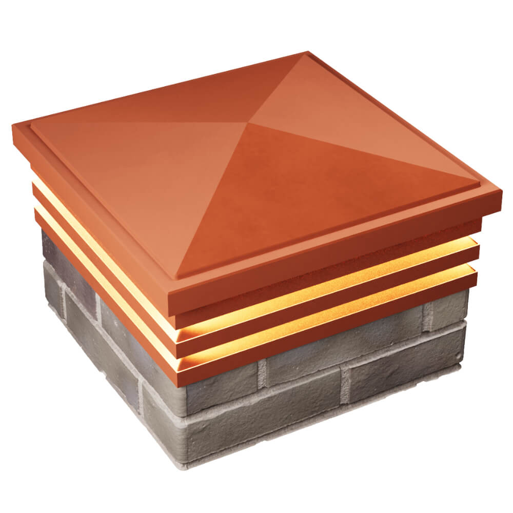 Колпак Zking Бона ХайТек Красный на столб 1.5х1.5 кирпича (385х385мм) с подсветкой в Брянске фото