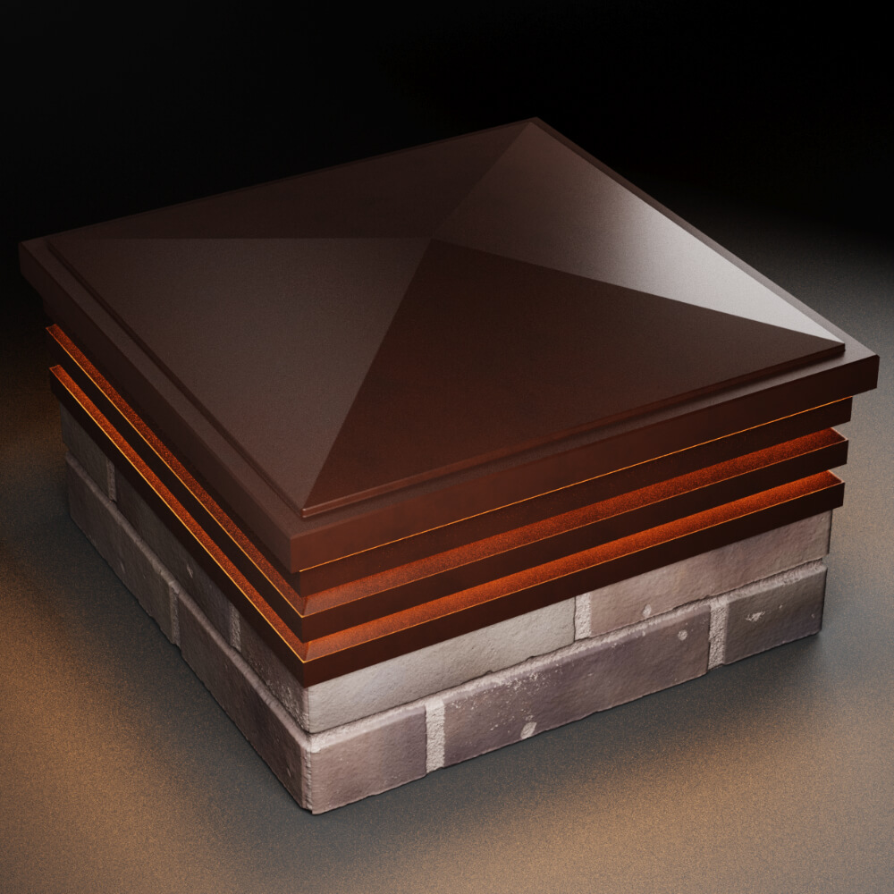 Колпак Zking Бона ХайТек Коричневый на столб 2х2 кирпича (513х513мм) с подсветкой в Брянске фото