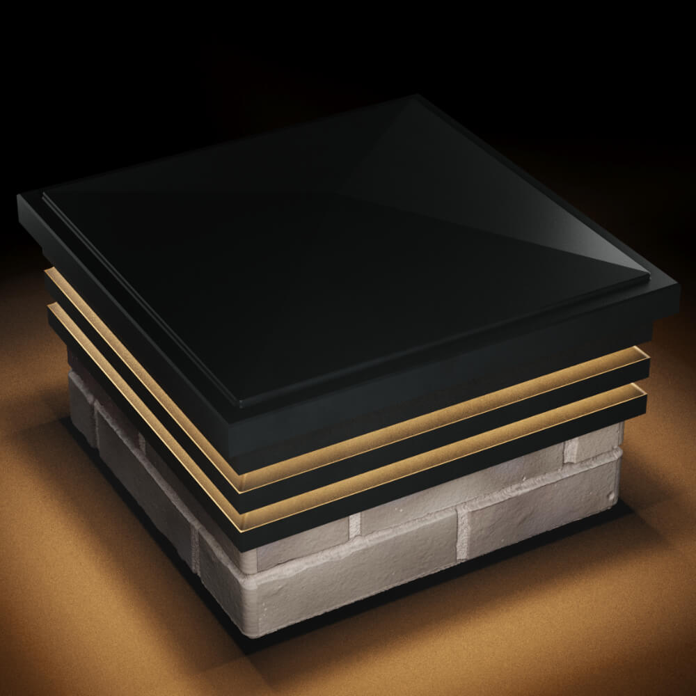 Колпак Zking Бона ХайТек Черный на столб 1.5х1.5 кирпича (385х385мм) с подсветкой в Брянске фото