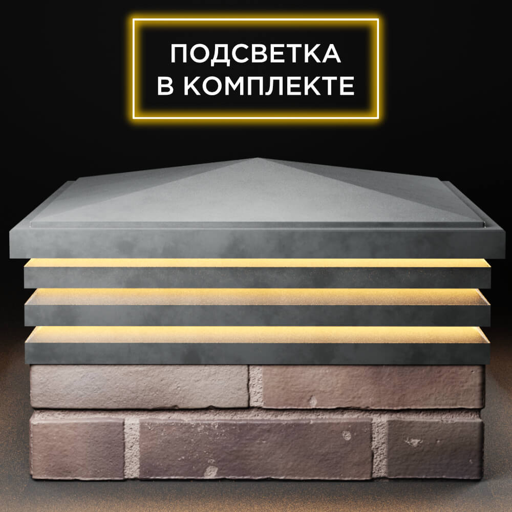 Колпак Zking Бона ХайТек Серый на столб 2х2 кирпича (513х513мм) с подсветкой Брянск фото