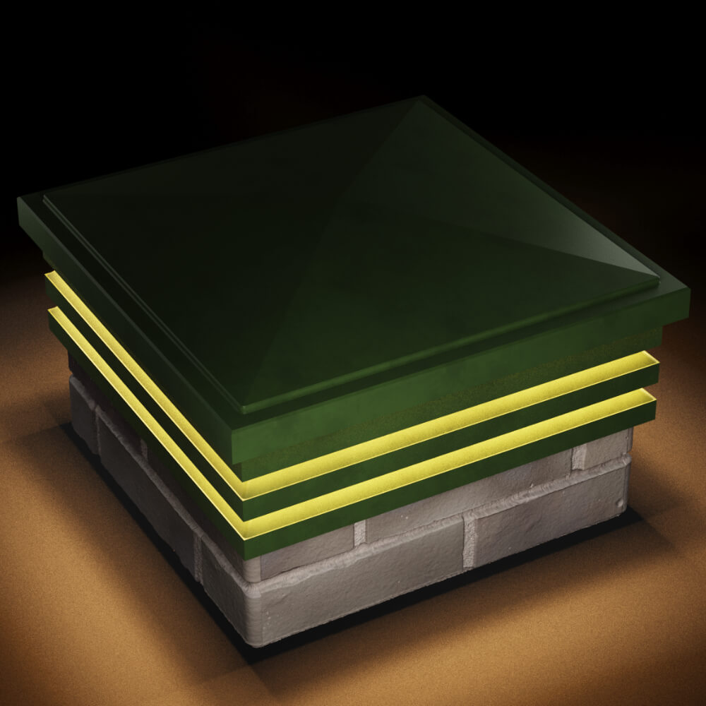 Колпак Zking Бона ХайТек Зеленый на столб 1.5х1.5 кирпича (385х385мм) с подсветкой в Брянске фото