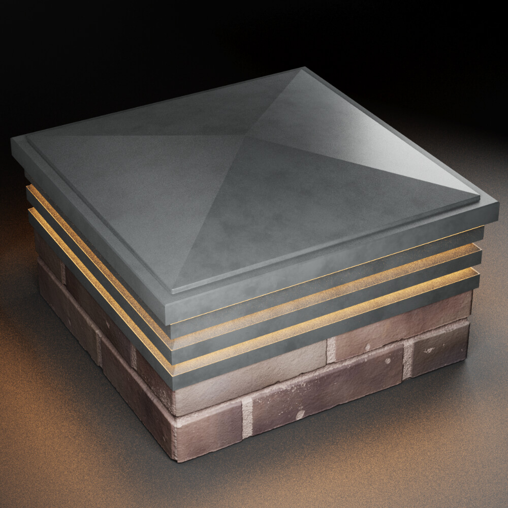 Колпак Zking Бона ХайТек Серый на столб 2х2 кирпича (513х513мм) с подсветкой в Брянске фото