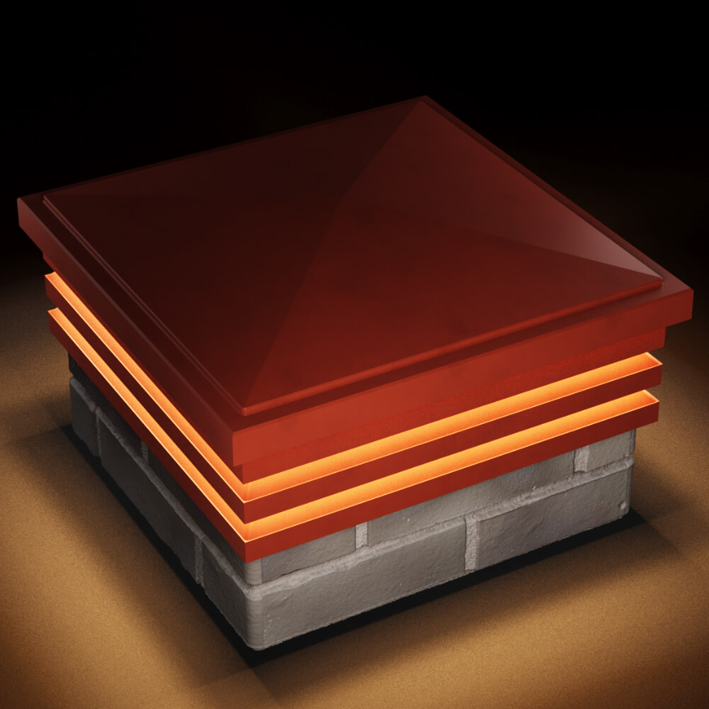 Колпак Zking Бона ХайТек Красный на столб 1.5х1.5 кирпича (385х385мм) с подсветкой в Брянске фото