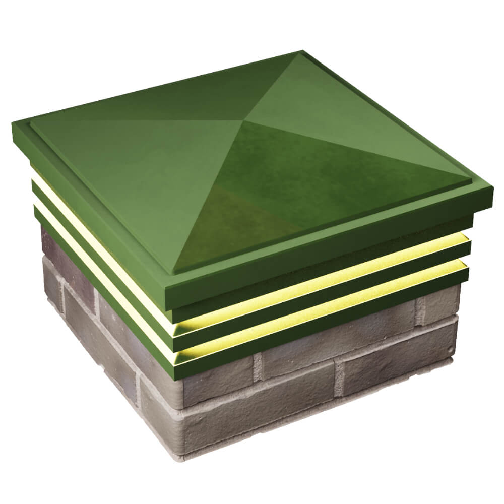 Колпак Zking Бона ХайТек Зеленый на столб 1.5х1.5 кирпича (385х385мм) с подсветкой в Брянске фото