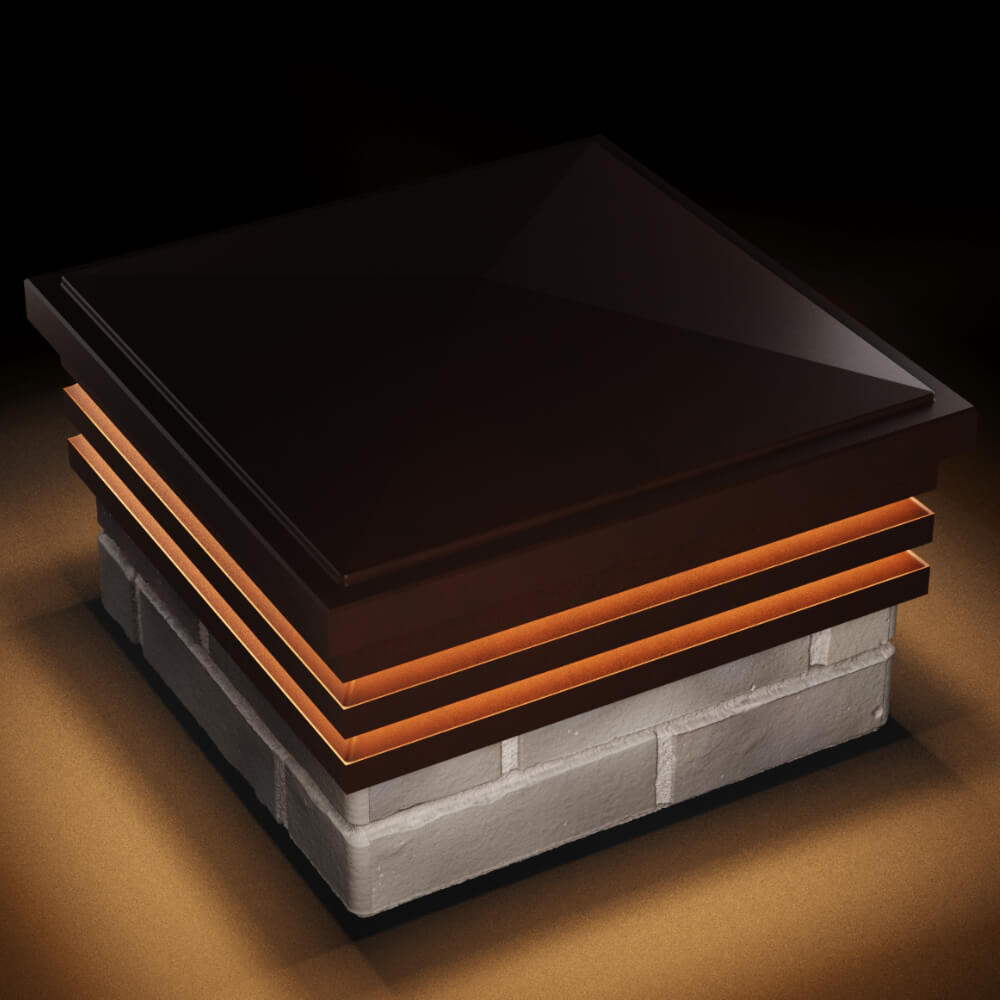 Колпак Zking Бона ХайТек Коричневый на столб 1.5х1.5 кирпича (385х385мм) с подсветкой в Брянске фото