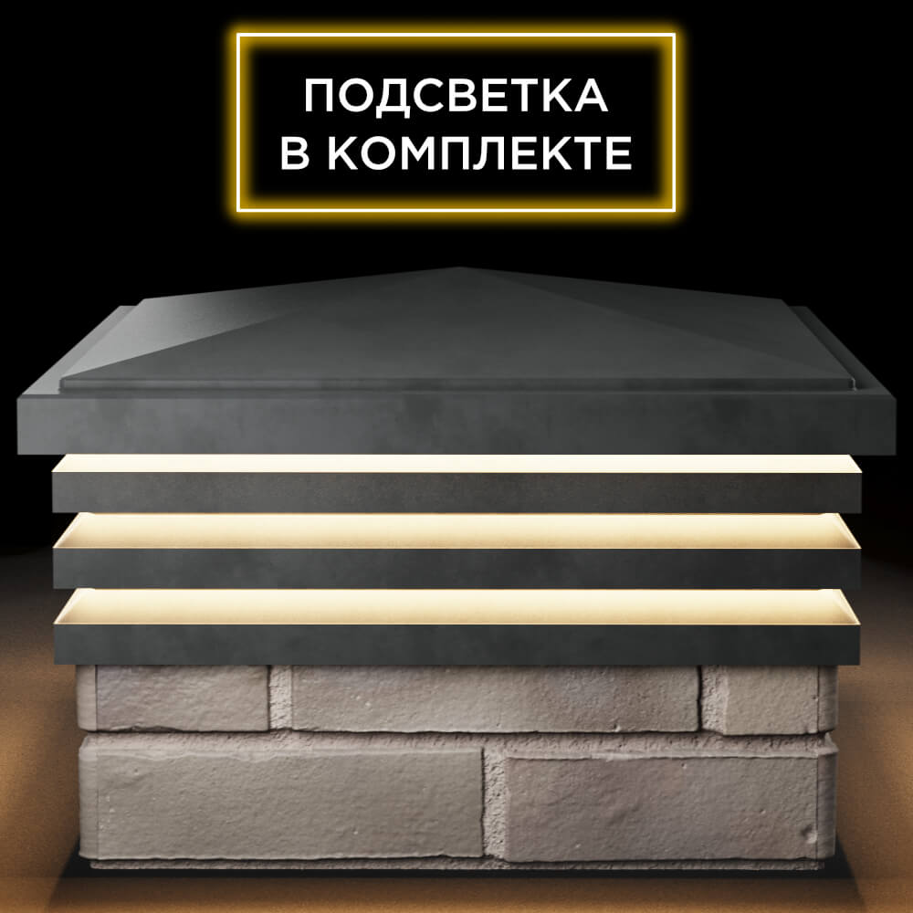 Колпак Zking Бона ХайТек Серый на столб 1.5х1.5 кирпича (385х385мм) с подсветкой Брянск фото