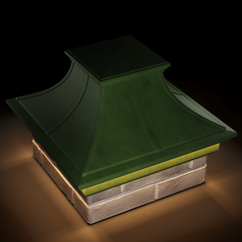 Колпак Zking Монблан Премиум Зеленый на столб 1.5х1.5 кирпича (385х385мм) с подсветкой в Брянске фото