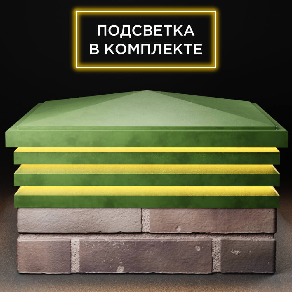 Колпак Zking Бона ХайТек Зеленый на столб 2х2 кирпича (513х513мм) с подсветкой Брянск фото