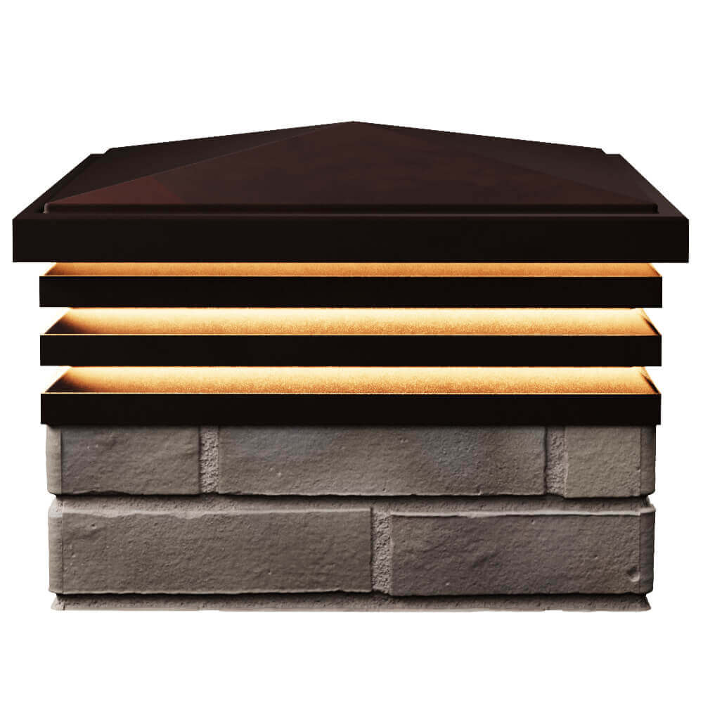 Колпак Zking Бона ХайТек Коричневый на столб 1.5х1.5 кирпича (385х385мм) с подсветкой в Брянске фото